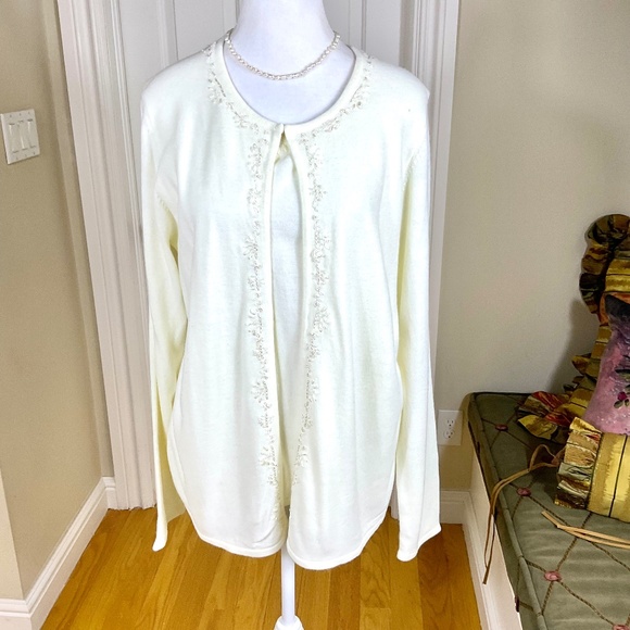 Croft & Barrow Sweater Cardigan Beaded Attached Vest Ivory (XL) - Picture 1 of 10